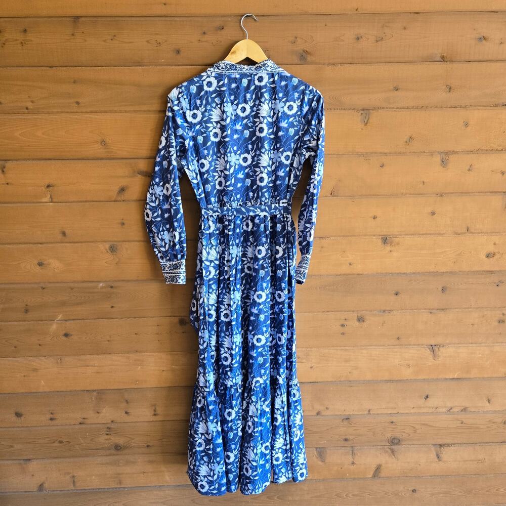 Sohana Cam Dress Morning Glory Blue Maxi Small Boho Cotton Floral Tie Waist Boho - Picture 3 of 7